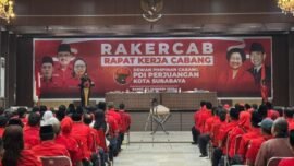 Rapat Kerja Cabang (Rakercab) PDI Perjuangan di Gedung Wanita Jalan Kalibokor, Surabaya, Kamis (22/1/2026). (Ist/Dimas AP)