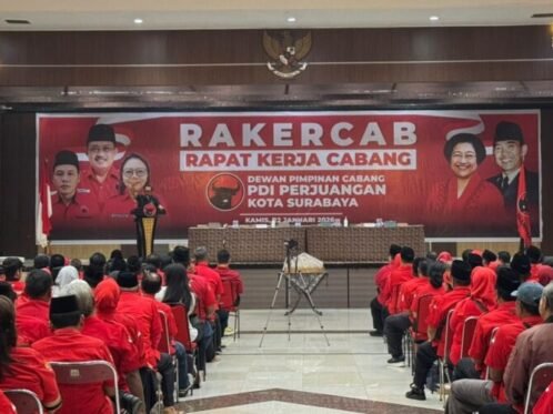 Rapat Kerja Cabang (Rakercab) PDI Perjuangan di Gedung Wanita Jalan Kalibokor, Surabaya, Kamis (22/1/2026). (Ist/Dimas AP)