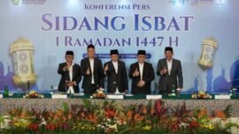 Konferensi pers Sidang Isbat 1 Ramadan 1447 Hijriah di Jakarta, Selasa (17/2/2026) malam. (Foto: Kemenag)