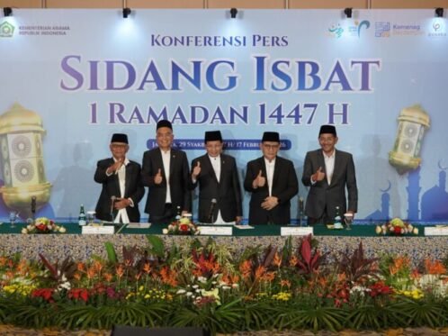 Konferensi pers Sidang Isbat 1 Ramadan 1447 Hijriah di Jakarta, Selasa (17/2/2026) malam. (Foto: Kemenag)