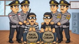 Ilustrasi: Polisi menangkap pelaku pencurian dengan pemberatan (Foto: Cre-Ai/BI)