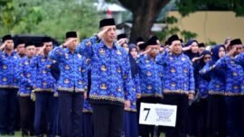dok. Anggota Korpri Provinsi Gorontalo mengikuti apel dalam rangka memperingati HUT ke-78 RI di lapangan Museum Purbakala Popa Eyato, Kota Gorontalo, Kamis (17/8/2023) (Sumber Foto: Infopublik)