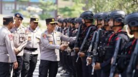 Apel Kesiapsiagaan Pencegahan Karhutla Nasional 2026 di Lanud Roesmin Nurjadin, Pekanbaru, Riau, Kamis (05/03/2026). (Foto: Hum/Polri)