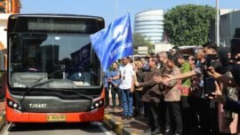 Peresmian layanan Transjabodetabek rute Blok M-Bandara Soekarno-Hatta (SH2) di Terminal Blok M Jalur 6, Melawai, Kebayoran Baru, Jakarta Selatan, Kamis (12/3/2026). (Foto: Kominfotik DKI)