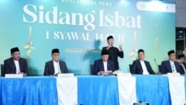Konferensi pers sidang isbat penetapan 1 Syawal 1447 H di kantor Kementerian Agama, Jalan MH Thamrin, Jakarta, Kamis (19/3/2026). (Foto: Kemenag)
