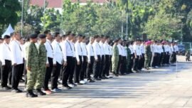 Apel pemberangkatan calon Komcad ASN di Silang Selatan Monas, Jakarta, Senin (13/4/2026). (Sumber Foto: Kemhan RI)