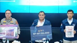 Konferensi pers ungkap kasus phishing tools di Bareskrim Polri, Jakarta Selatan, Rabu (22/4/2026). (Sumber Foto: Hum Polri)