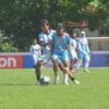Pemain Tiger Football (biru garis putih) mencoba merebut bola dari pemain Putri Meta (Foto: Ist/Dap/A1)