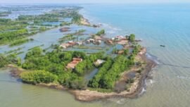 Ilustrasi: Area dampak penurunan muka tanah di Dusun Semonet, Desa Semut Kecamatan Wonokerto, Kabupaten Pekalongan, Jawa Tengah. (Foto: dok. PATGTL, Badan Geologi)