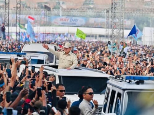 Presiden Prabowo Subianto saat menghadiri peringatan Hari Buruh Internasional di kawasan Monumen Nasional (Monas), Jakarta, Jumat (1/5/2026). (Sumber Foto: BPMI Setpres)