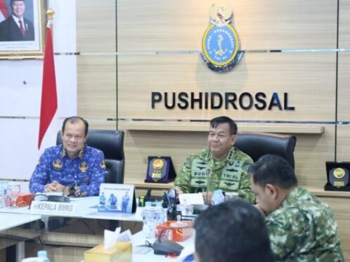 Audiensi dan diskusi rencana kerja sama BMKG dan Pushidrosal di Kantor Pushidrosal, Jakarta, Kamis (7/5/2026). (Sumber Foto: BMKG)