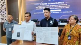 Konferensi pers penanganan perkara dugaan pelanggaran keimigrasian di Kantor Imigrasi Kelas I Khusus TPI Surabaya, Jumat (15/5/2026). (Foto: Dj/MI/Ist)
