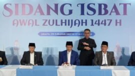 Konferensi pers Sidang Isbat penetapan awal Zulhijah 1447 H di Kantor Kementerian Agama, Jalan MH Thamrin, Jakarta, Minggu (17/5/2026). (Sumber Foto: Kemenag RI)