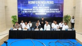Konferensi Pers hasil investigasi gangguan sistem kelistrikan (blackout) di wilayah Sumatra yang digelar di Gedung Bareskrim Polri, Jakarta, Senin (25/5/2026). (Foto: Hum/Polri)