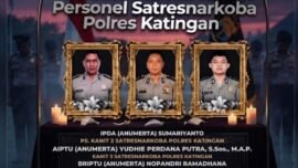 Tiga personel Satresnarkoba Polres Katingan, Polda Kalimantan Tengah, yang gugur saat menjalankan tugas. (Sumber Foto: Polri)