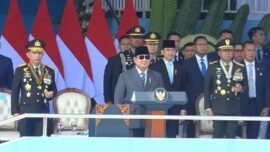 Upacara Peringatan ke-80 Hari Bhayangkara Tahun 2026 di Lapangan Satuan Latihan Korbrimob, Cikeas, Kabupaten Bogor, Rabu (1/7/2026). (Foto Sc: Yt/Setpres)