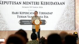 Menteri Kebudayaan RI, Fadli Zon, saat acara penyerahan Surat Keputusan Nomor 135 Tahun 2026 tentang Hari Kepercayaan terhadap Tuhan Yang Maha Esa di Jakarta, Senin (6/7/2026). (Sumber Foto: dok/Kemenbud)
