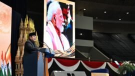 Presiden Prabowo Subianto menyampaikan sambutan dalam acara "Indian Community Reception" yang digelar di Jakarta International Convention Center (JICC), Jakarta, Selasa (7/7/2026). (Foto: Biro Pers Setpres)