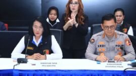 Direktur Tindak Pidana PPA-PPO Bareskrim Polri Brigjen Pol. Dr. Nurul Azizah (kiri) dalam konferensi pers di Bareskrim Polri, Jakarta, Rabu (19/8/2026). (Foto: dok. Hum Polri)