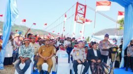 Peresmian Jembatan Merah Putih Presisi dipusatkan di Jembatan Desa Bayah Barat, Kecamatan Bayah, Kabupaten Lebak, Banten, Kamis (13/8/2026). (Foto: Hum Polri)