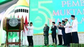 Presiden Prabowo Subianto saat membuka Muktamar ke-35 Nahdlatul Ulama (NU) di Jombang, Jawa Timur, Kamis (27/8/2026). (Sumber Foto: BPMI Setpres)