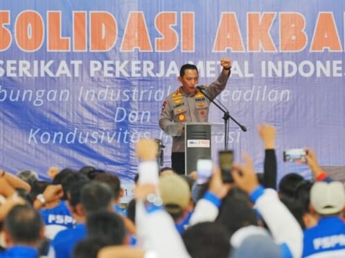 Kapolri Jenderal Polisi Listyo Sigit Prabowo saat menghadiri Konsolidasi Akbar FSPMI di Kawasan Industri MM2100, Kabupaten Bekasi, Jawa Barat, Jumat (11/9/2026). (Foto: Hum Polri)