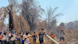 Penanganan lokasi Kebakaran Hutan dan Lahan (Karhutla) di Desa Kuantan Babu Kecamatan Rengat, Kabupaten Indragiri Hulu, Provinsi Riau, Kamis (3/9/2026). (Foto: dok. Polres Inhu)