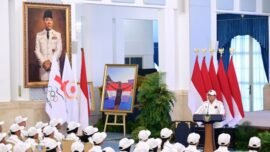 Presiden Prabowo Subianto menyampaikan sambutan saat melepas Kontingen Indonesia menuju Asian Games di Istana Negara, Jakarta, Rabu (9/9/2026). (Foto: Biro Pers Setpres)