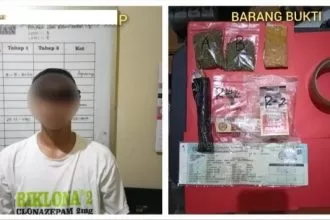 Tersangka bersama barang bukti yang diduga narkoba saat diamankan Polres Madiun Kota, Polda Jawa Timur | dok/foto: Hum/Jk